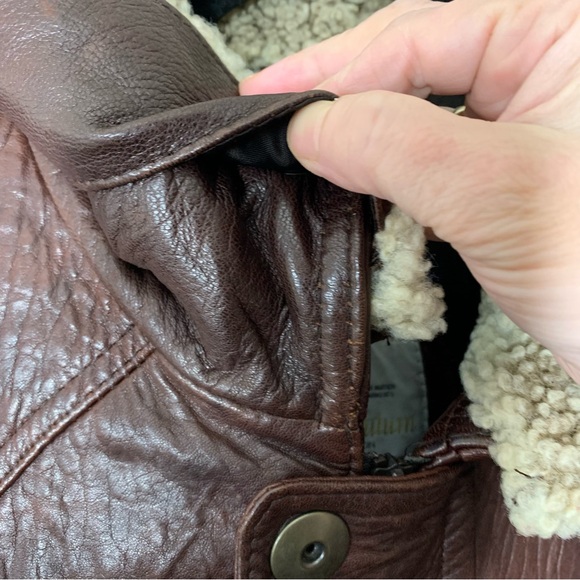 Aquascutum London Vintage Brown Leather Coat Sz 44 XL Oversize Aviator Collar - Picture 11 of 16